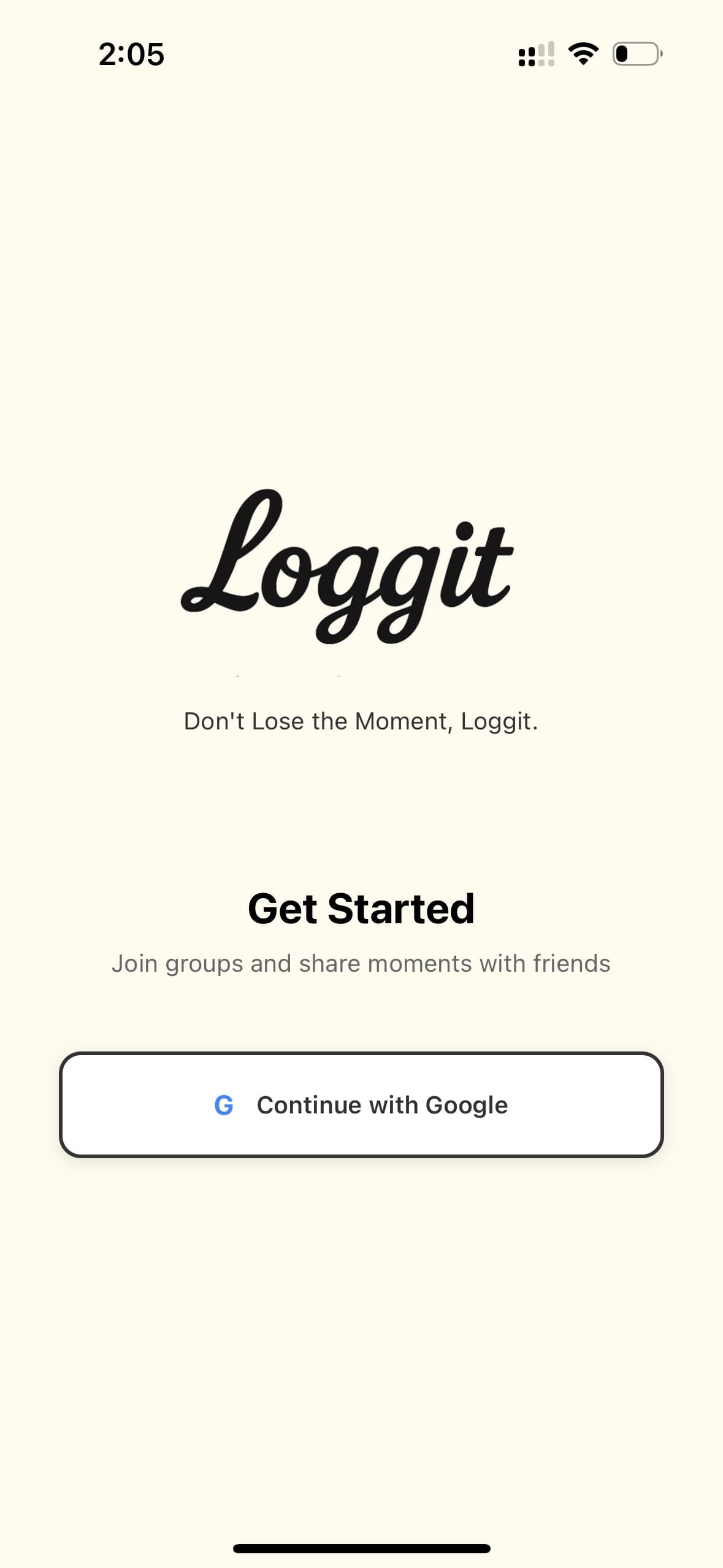 Loggit onboarding screen